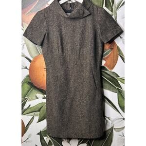 Hobbs London Size 10 Brown Tweed Wool Silk Blend Short Sleeve Dress Back Zip